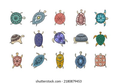 Turtle icons set. Tortoise art print isolated on white for your design