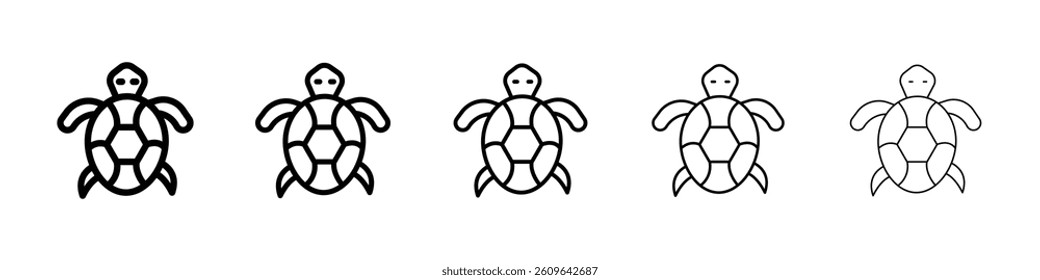 Turtle icons vectors set in different stroke lines