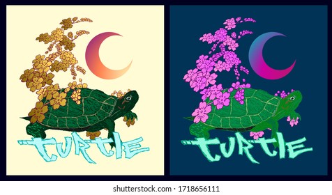turtle illustration design for sukajan is mean japan traditional cloth or t-shirt with digital hand drawn Embroidery Men T-shirts Summer Casual Short Sleeve Hip Hop T Shirt Streetwear