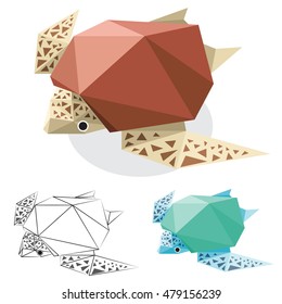 turtle illustration graphic art in low polygon vector , geometric illustration, origami art 