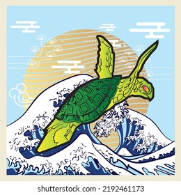 turtle illustration with japanese style