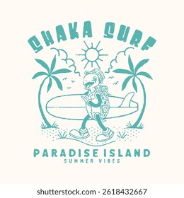 turtle illustration surfing graphic beach design tropic badge island vintage summer