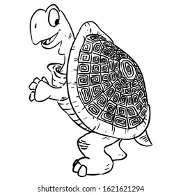 Turtle image. Cartoon illustration of a cute tortoise turtle. Comic style pet illustration