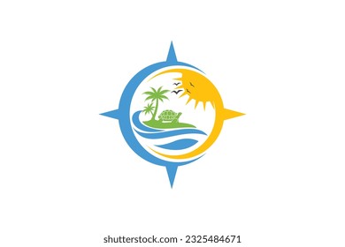 Turtle island sunrise logo design template element vector