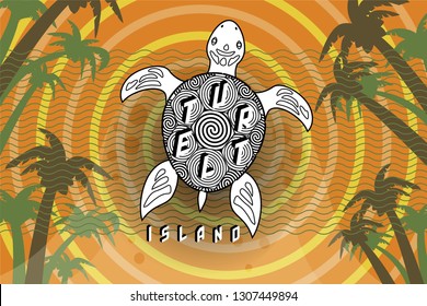 Turtle island swimming in blue water vector illustration