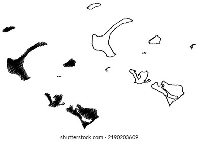 Turtle Islands (Republic of Sierra Leone, Salone, Atlantic Ocean) map vector illustration, scribble sketch Yele, Bakie, Bumpetuk, Chepo, Hoong, Mut, Nyangei and Sei island map