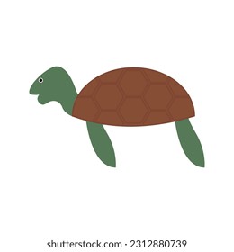 Turtle isolated on white background. Cute sea tortoise. Flat clip art of ocean creature. Cartoon vector illustration