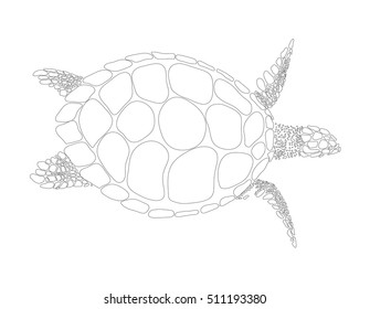 Turtle isolated on white background design flat. Coloring book