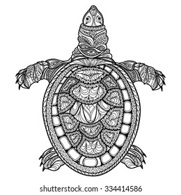 Turtle isolated. ornamental oriental tribal stylized reptile isolated. Ocean animal sea life collection.