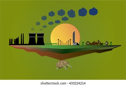 turtle keeps the city. Vector. Illustration
