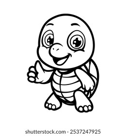 turtle kid fun cartoon drawing coloring line art style sketch classic vintage design illustration