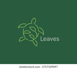 Turtle leaf line art logo design. Leaves branch forming a turtle shape symbol logo icon