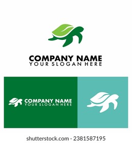 Turtle with leaf logo set vector illustration template.