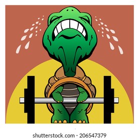 Turtle Lift, A turtle attempts to lift weights 