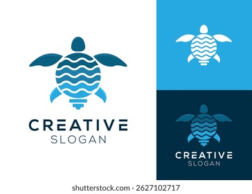 Turtle light bulb logo. Turtle with light bulb and waves logo design