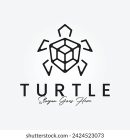 Turtle line art logo vector illustration design with shield shaped shell