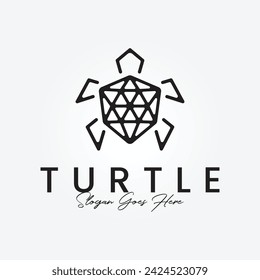 Turtle line art logo vector illustration design with shield shaped shell