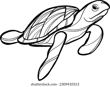 Tortuga. Ilustración vectorial de arte de línea. Animales marinos y oceánicos, moderno icono de contorno minimalista. Diseño vectorial dibujado a mano para papel pintado, textil, impreso, invitaciones.