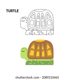 Turtle Line Coloring Book. Vector Illustration of Outline Animal.