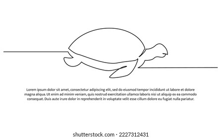 Turtle line design. Simple animal silhouette decorative elements drawn with one continuous line. Vector illustration of minimalist style on white background.