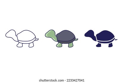 Icono de línea tortuga y glifo, ilustración vectorial