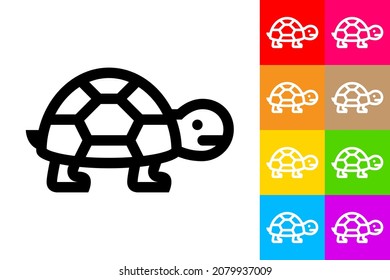 Turtle. Line Icon With Different Color Background.