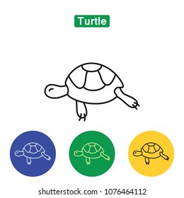 Turtle line icon logo element vector illustration for infographic websites print media. Tortoise contour sign symbol. Linear icons in colorful circles. Isolated on white background
