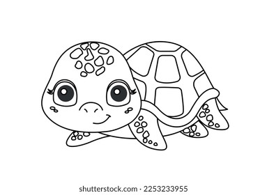 Turtle line silhouette. Charming character, toy or mascot for children. Sticker for social networks and messengers. Wild life, nature and fauna. Cartoon flat vector illustration