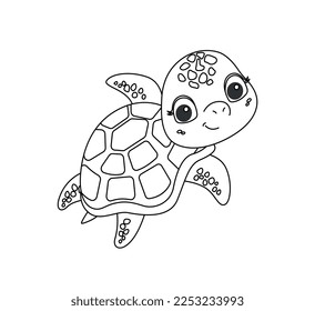 Turtle line silhouette. Sticker for social networks and messengers. Toy or mascot for children. Wild life and fauna, biology. Tropic and exotic, summer season. Cartoon flat vector illustration