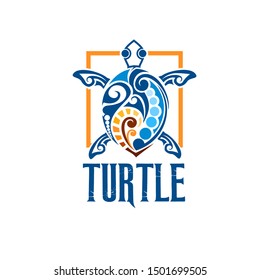 Turtle logo with beautiful blue ornaments is perfect for your company logo