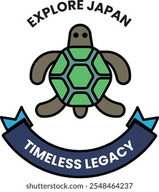 Logotipo de una tortuga con una cinta azul que dice Legado atemporal