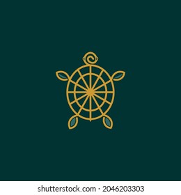 Turtle logo design inspiration, image with gold lines and green background