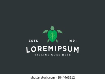 Turtle Logo Design Inspiration. Save The Turtle Vector Template. Illustration of a Turtle and Natural Leaves.