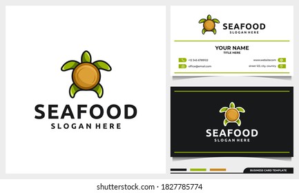 turtle logo design with plate as a shell concept and business card template