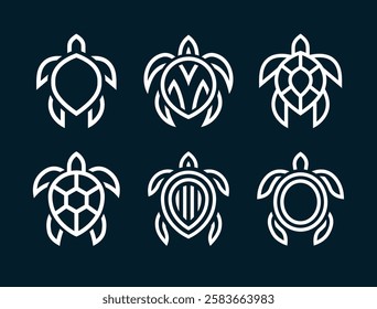 Turtle Logo Design Set. Modern Icon. Sea Turtle Illustration Collection.