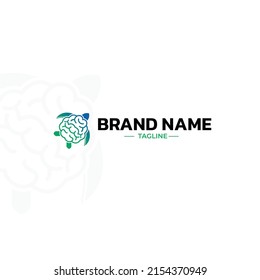 Turtle Logo Modern With Brain Combination Vector Illustration