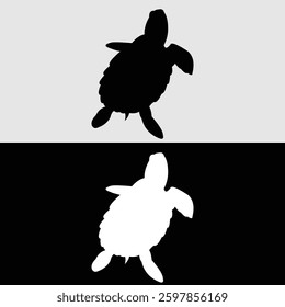 Turtle logo silhouette design in black and white