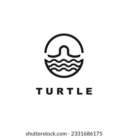 Turtle logo template vector. Line turtle on the sea shaped. Animal sea symbol.