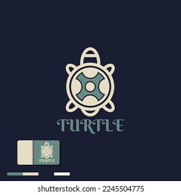 Turtle logo vector design simple and elegant with business card template suitable for web and mobile graphic design, company logos, business products in market on blue background. Logo design