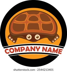 Turtle logo with a yellow circle background, suitable for a holiday tourism business logo or a business related to the turtle symbol