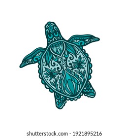 Turtle mandala ocean animal.Wild reptile isolated in white background.Summer underwater marine. Vector illustration svg