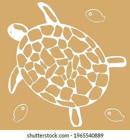 Turtle, marine animal with fishes animal illustration. Minimalist contemporary trendy pattern. Fashionable template for design, wrapping paper, textile, kids.