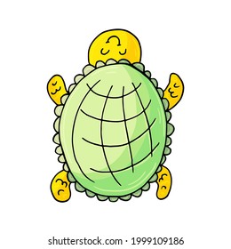 Turtle. Marine theme icon in hand draw style. Cute childish illustration of sea life. Icon, badge, sticker