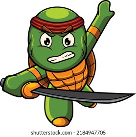 turtle mascot illustration with ninja pose