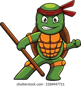 turtle mascot illustration with ninja pose