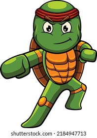 turtle mascot illustration with ninja pose