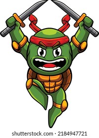 turtle mascot illustration with ninja pose