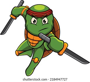 turtle mascot illustration with ninja pose