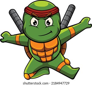 ilustración de la mascota de la tortuga con pose de ninja