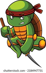 turtle mascot illustration with ninja pose